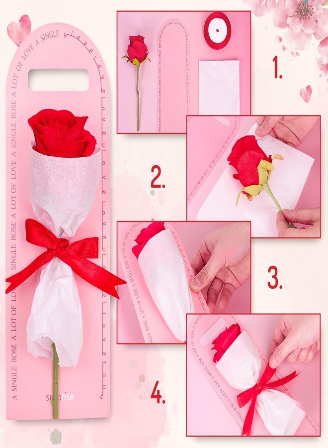 Whaline 50 Set Flower Boxes Valentine's Day Flower Single Packaging Bag with Ribbon Tissue Paper Flower Bouquet Florist Portable Box Creative Decor for Mother's Day Wedding Birthday Party Gift Wrap - Image 3